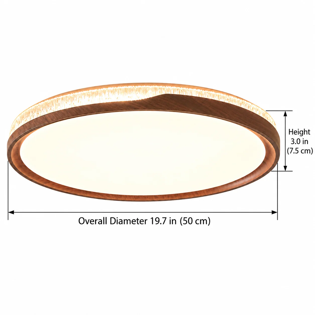 Overall diameter 19.7 in (50 cm) height 3.0 in (7.5 cm) dimension diagram