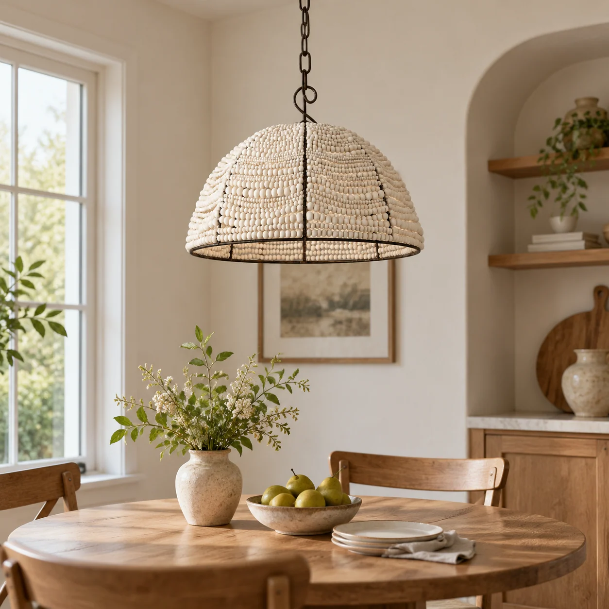 Vera Vintage Beaded Wood Chandelier — scene