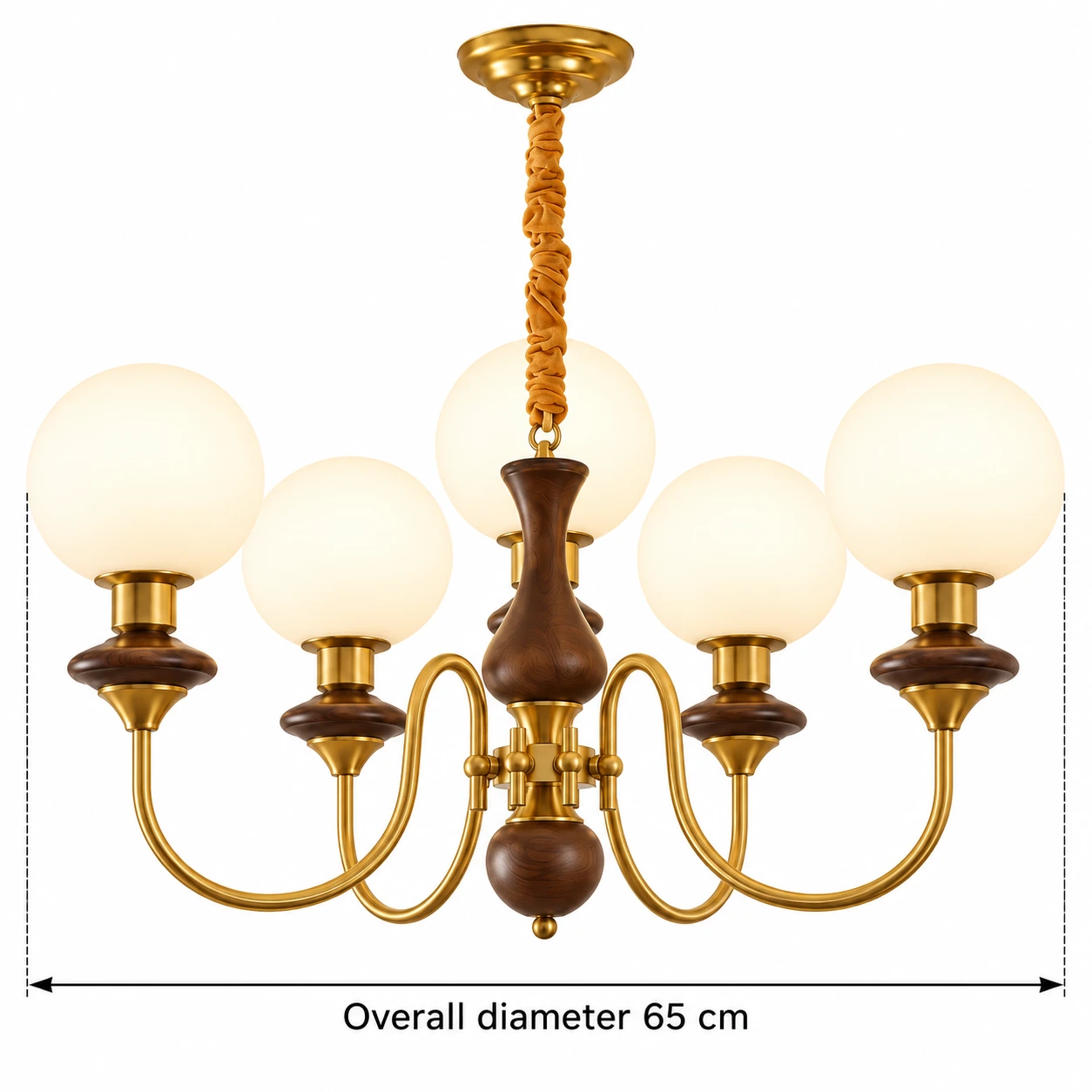 Overall diameter 65 cm for the 5-light Evelyn chandelier