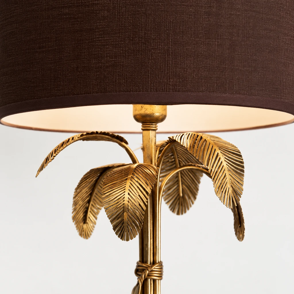 Close detail of the deep brown fabric drum shade