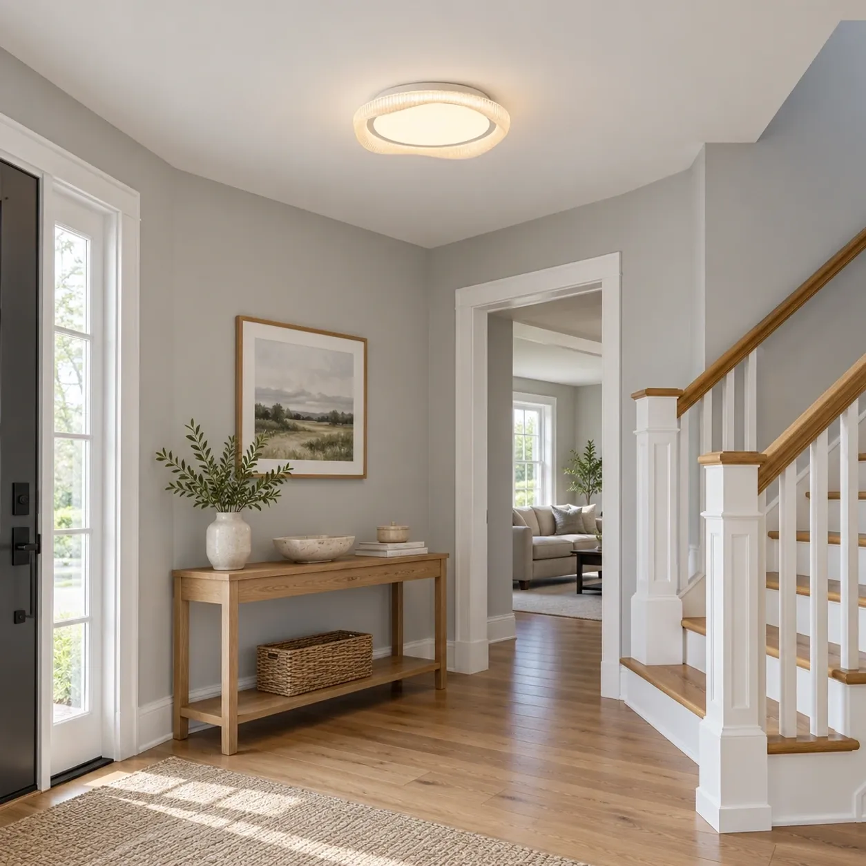 Sofia flush mount in an American entry foyer