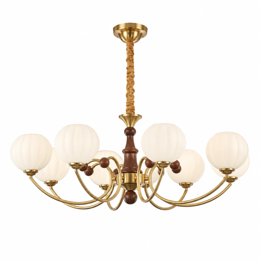 Eight-light Margot globe chandelier on white background