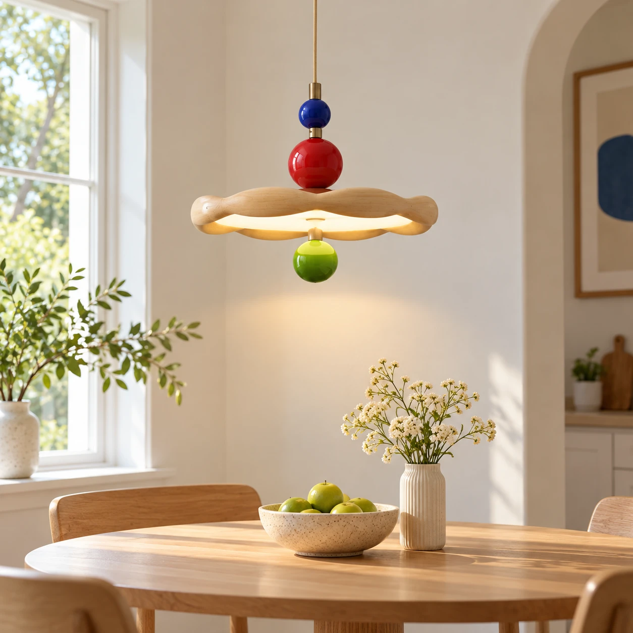 Jasper colorful wood pendant near installed view