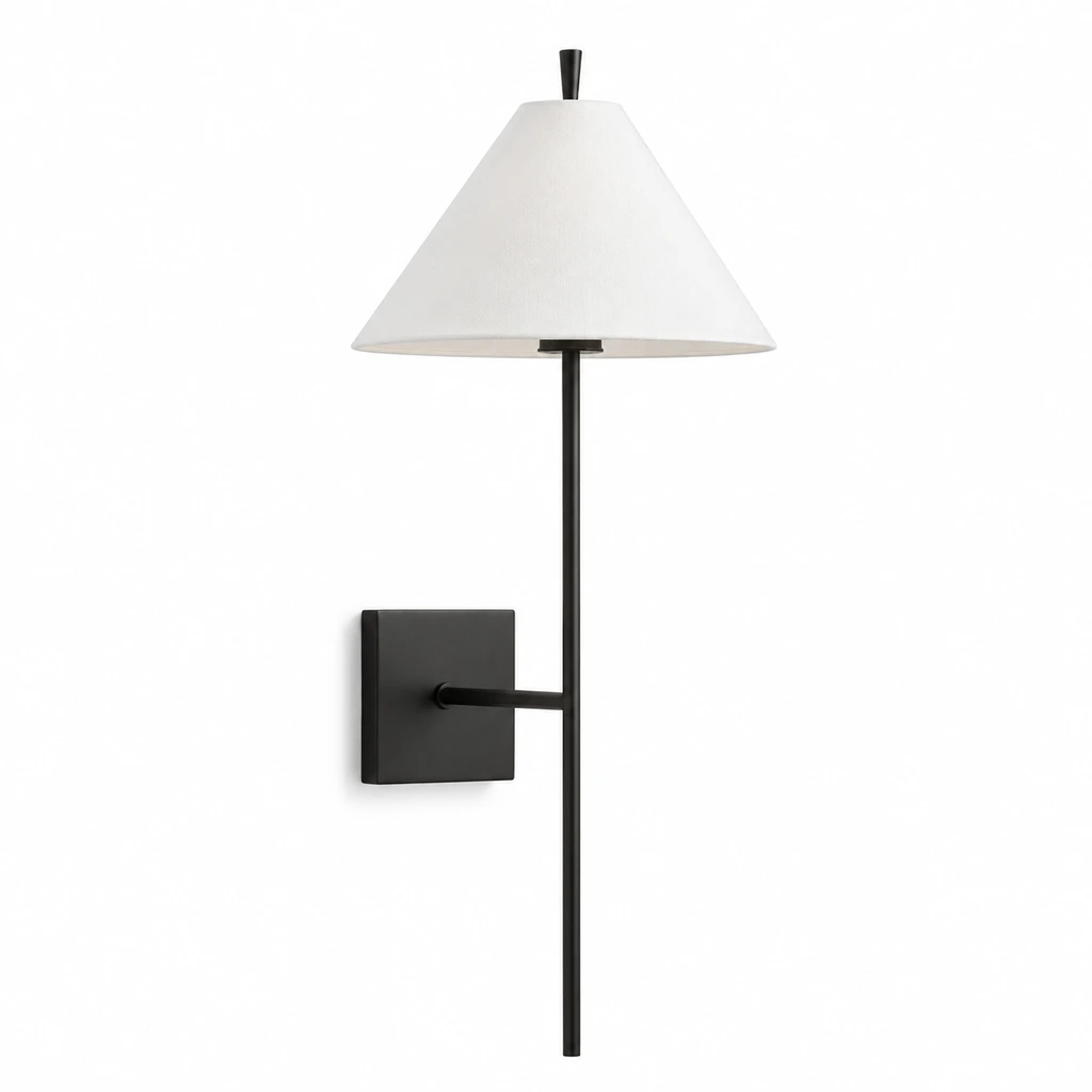 Matte black Marcel tapered shade wall sconce on white