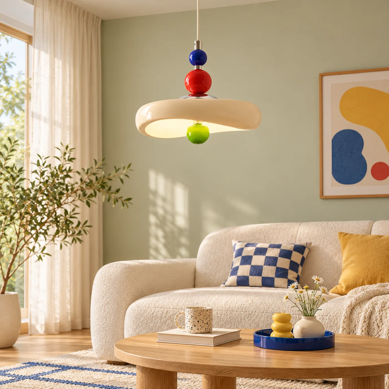 Theo Memphis pendant in a sage lounge