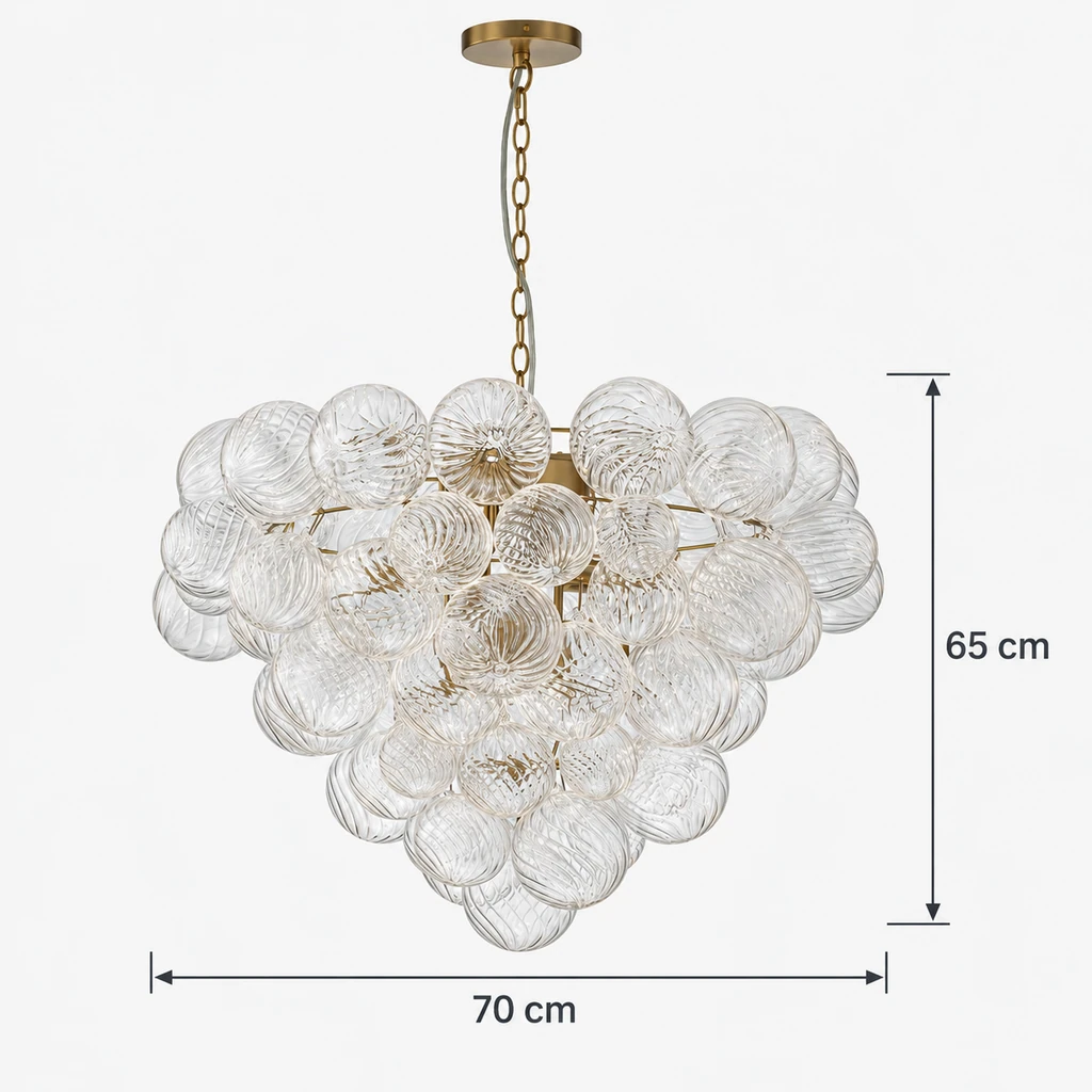 Amelie chandelier dimensions: fixture width 70 cm and fixture height 65 cm