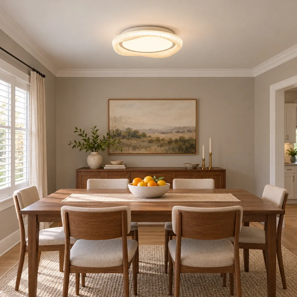 Sofia flush mount above a dining area