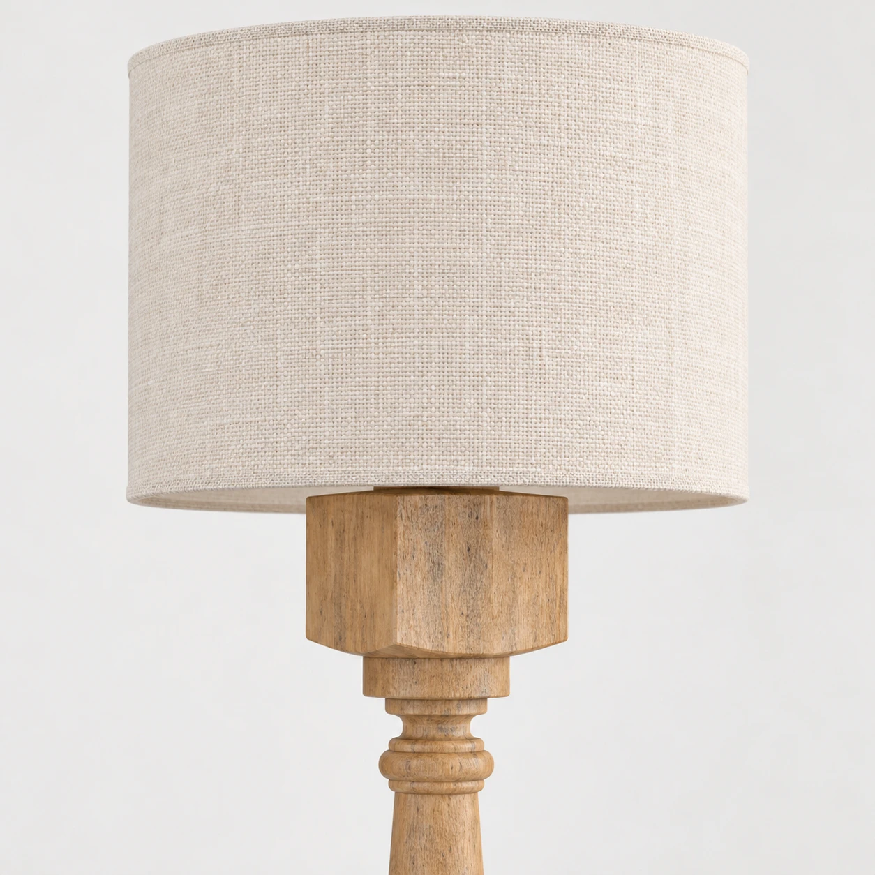 Natural Wood floor lamp detail: fabric shade