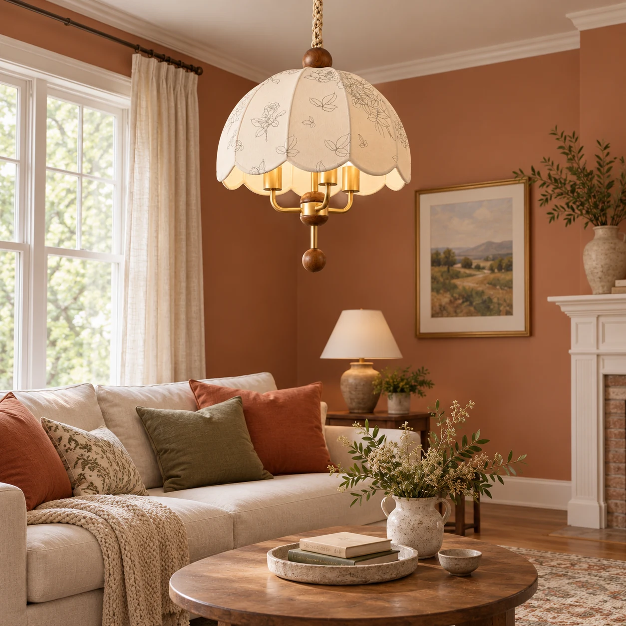 Camille chandelier in a terracotta American living room