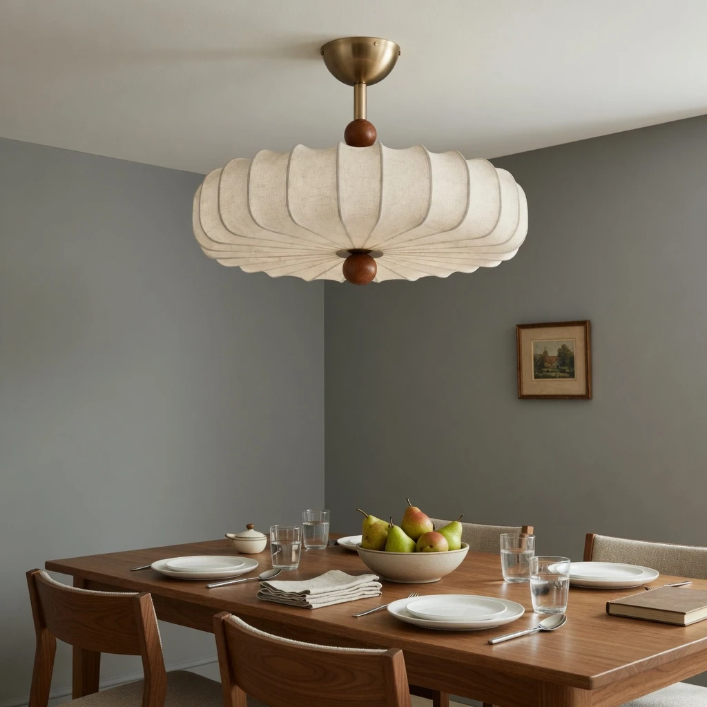 Dining scene with the flush mount centered over the table