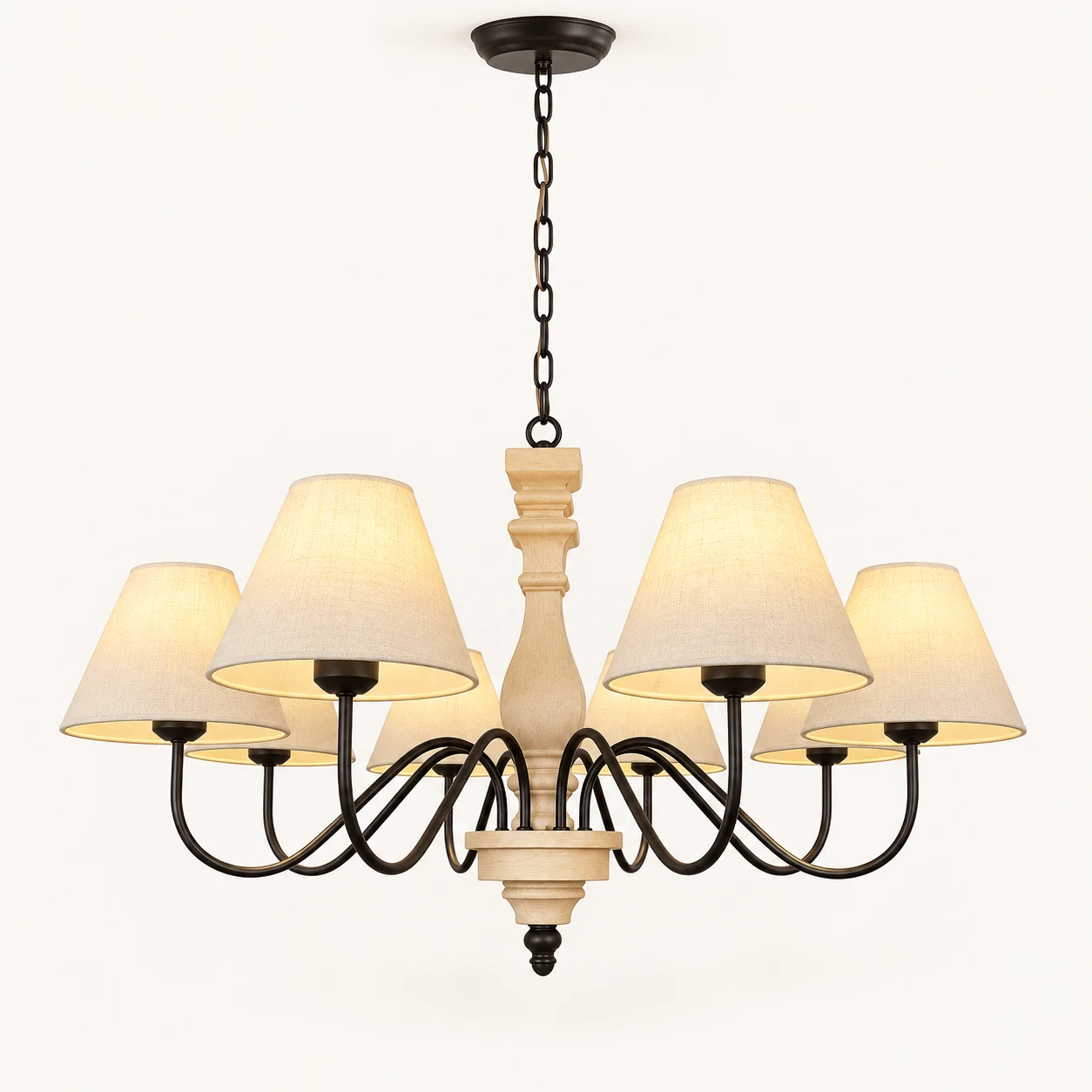 Mara 6-light wood-frame chandelier — source SKU