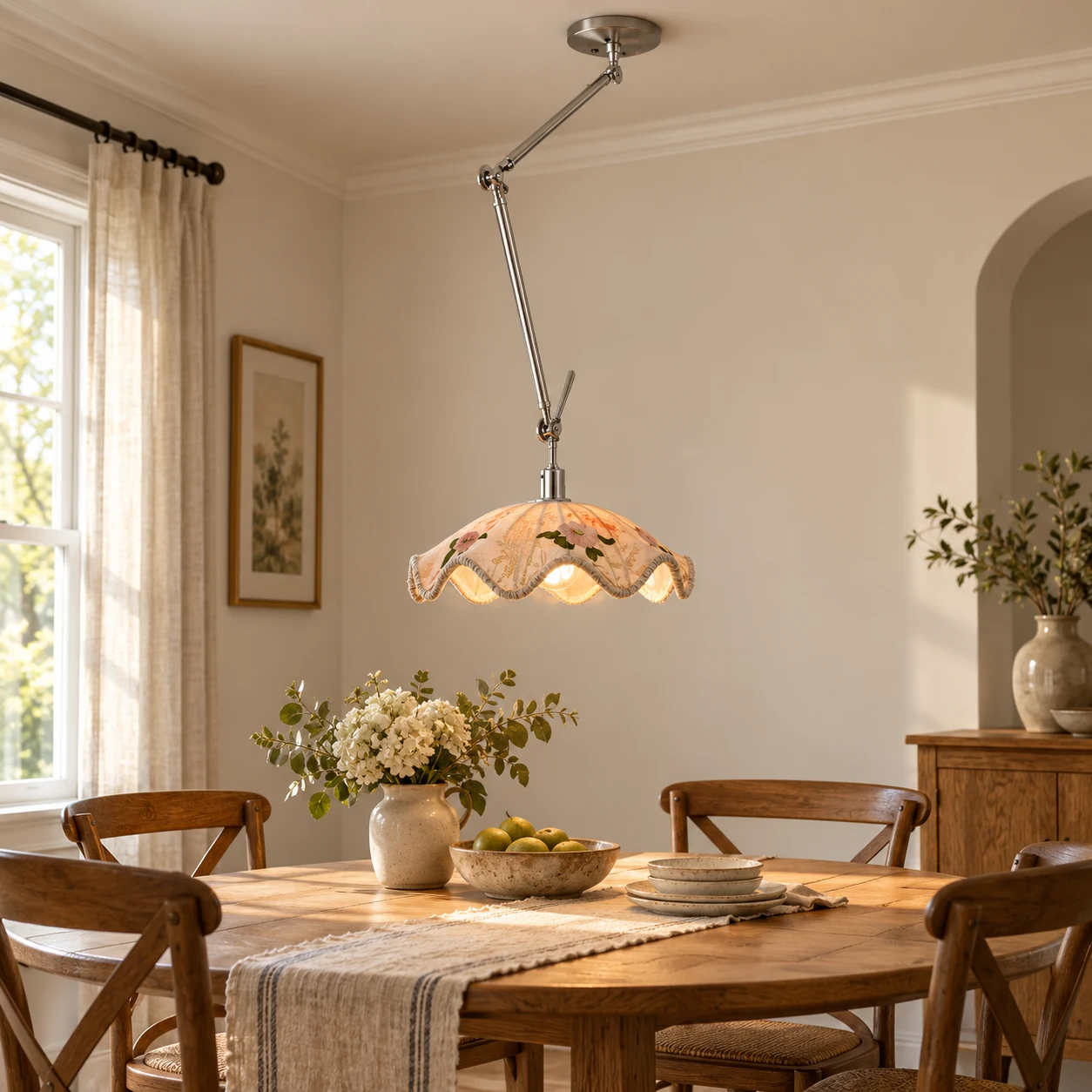 Elara Bauhaus Swing Arm Chrome Pendant Light