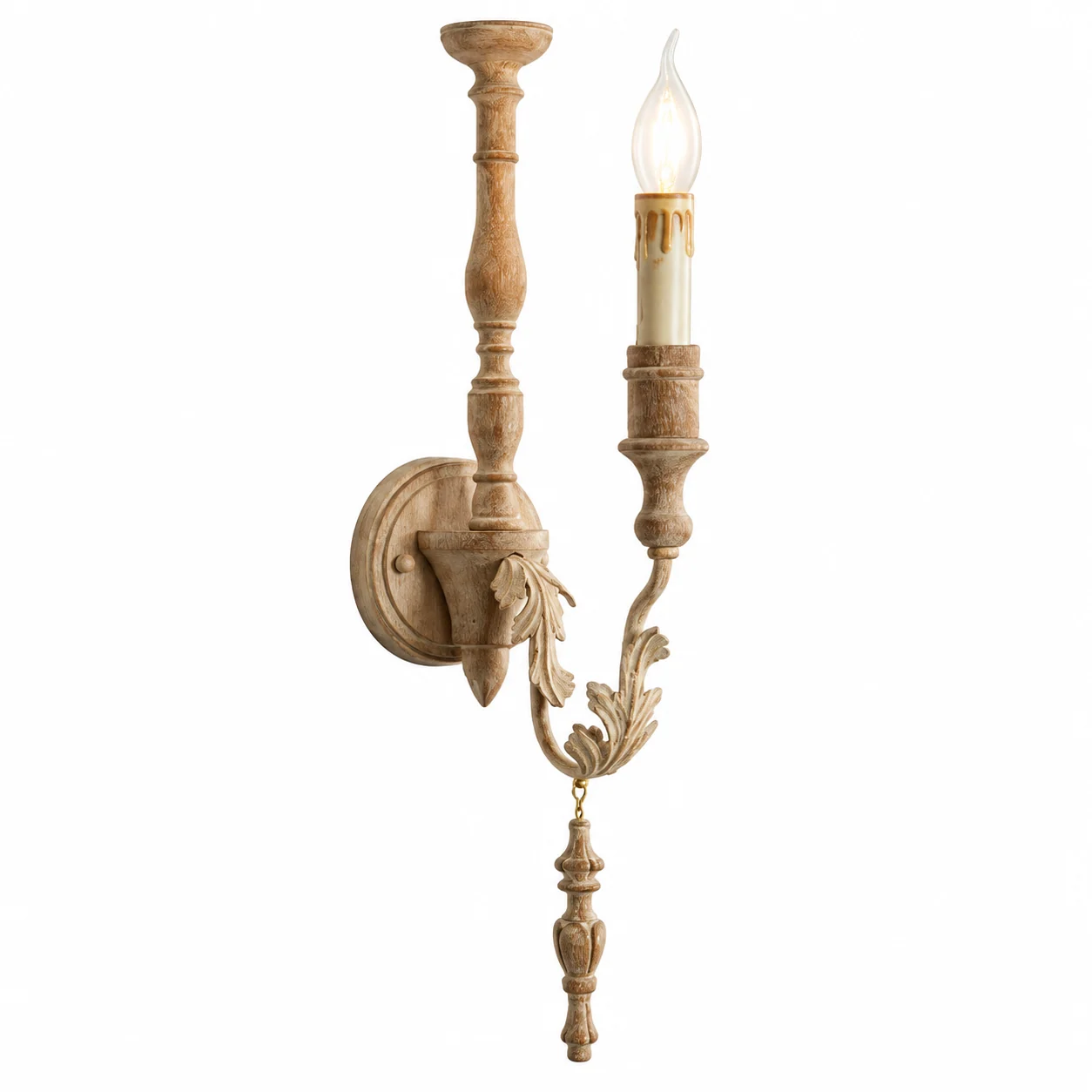 Clara Vintage Carved Wood Wall Sconce — identity