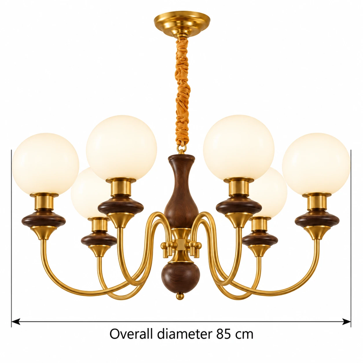 Overall diameter 85 cm for the 6-light Evelyn chandelier