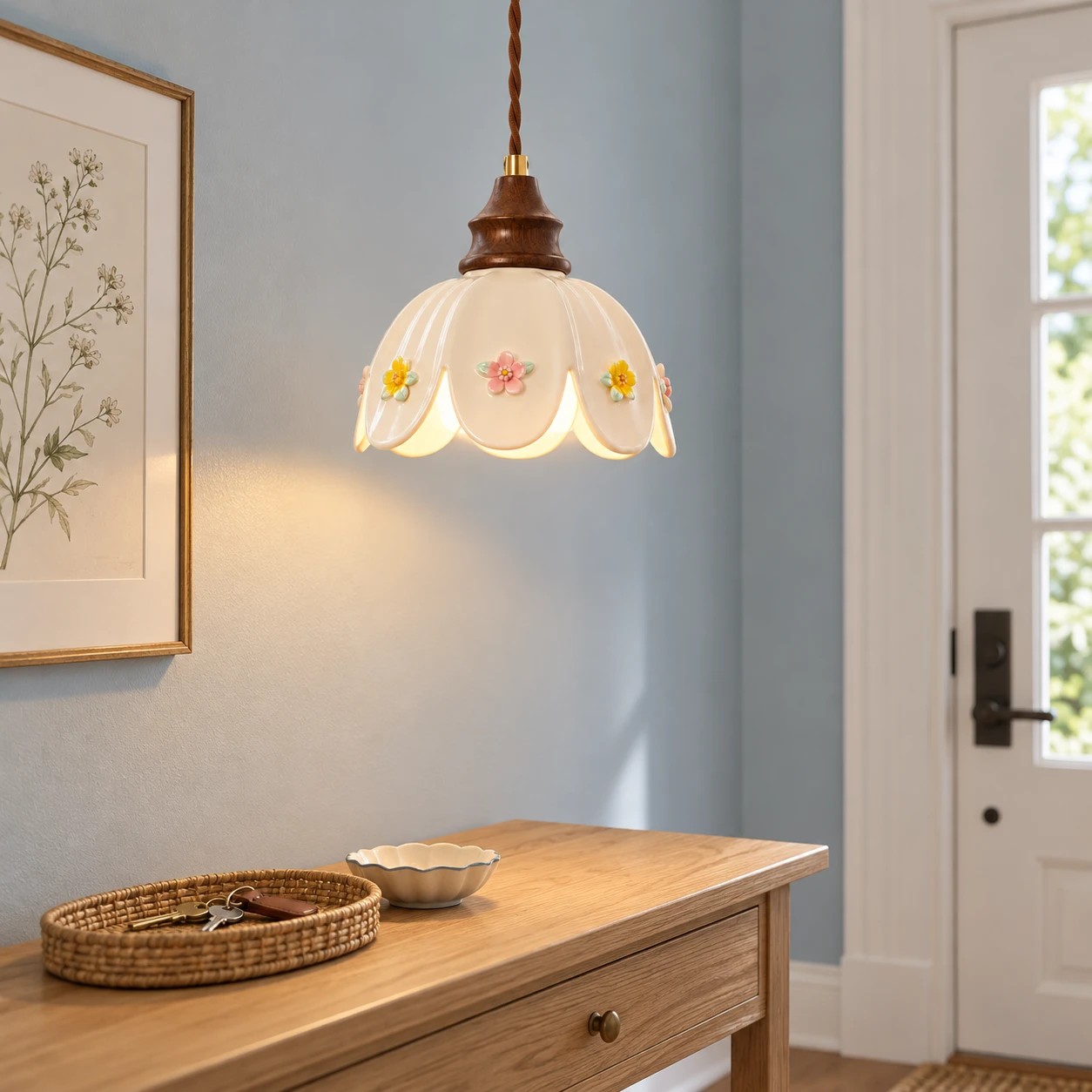 Adeline ceramic pendant light in a quiet entry