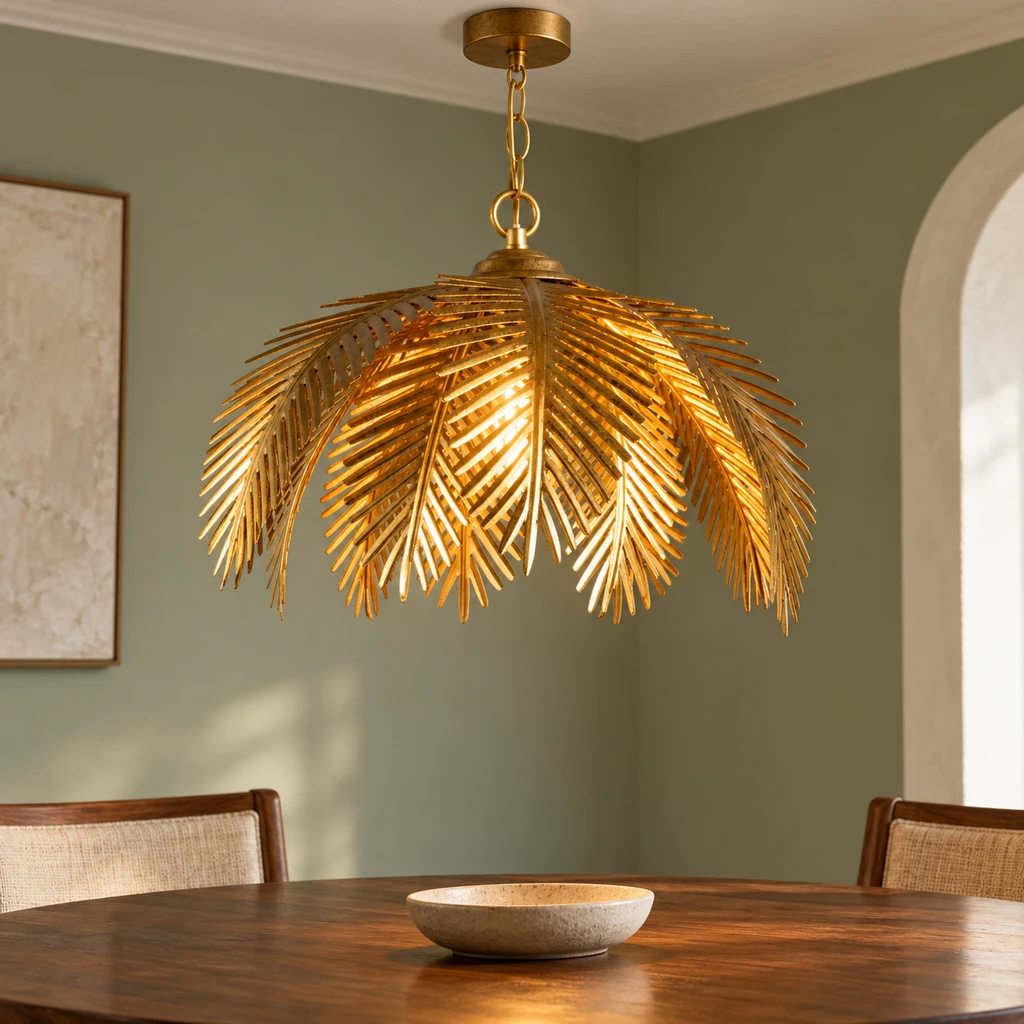 Mila European Vintage Leaf-Branch Iron Chandelier, Gold - Single Light, close room setting