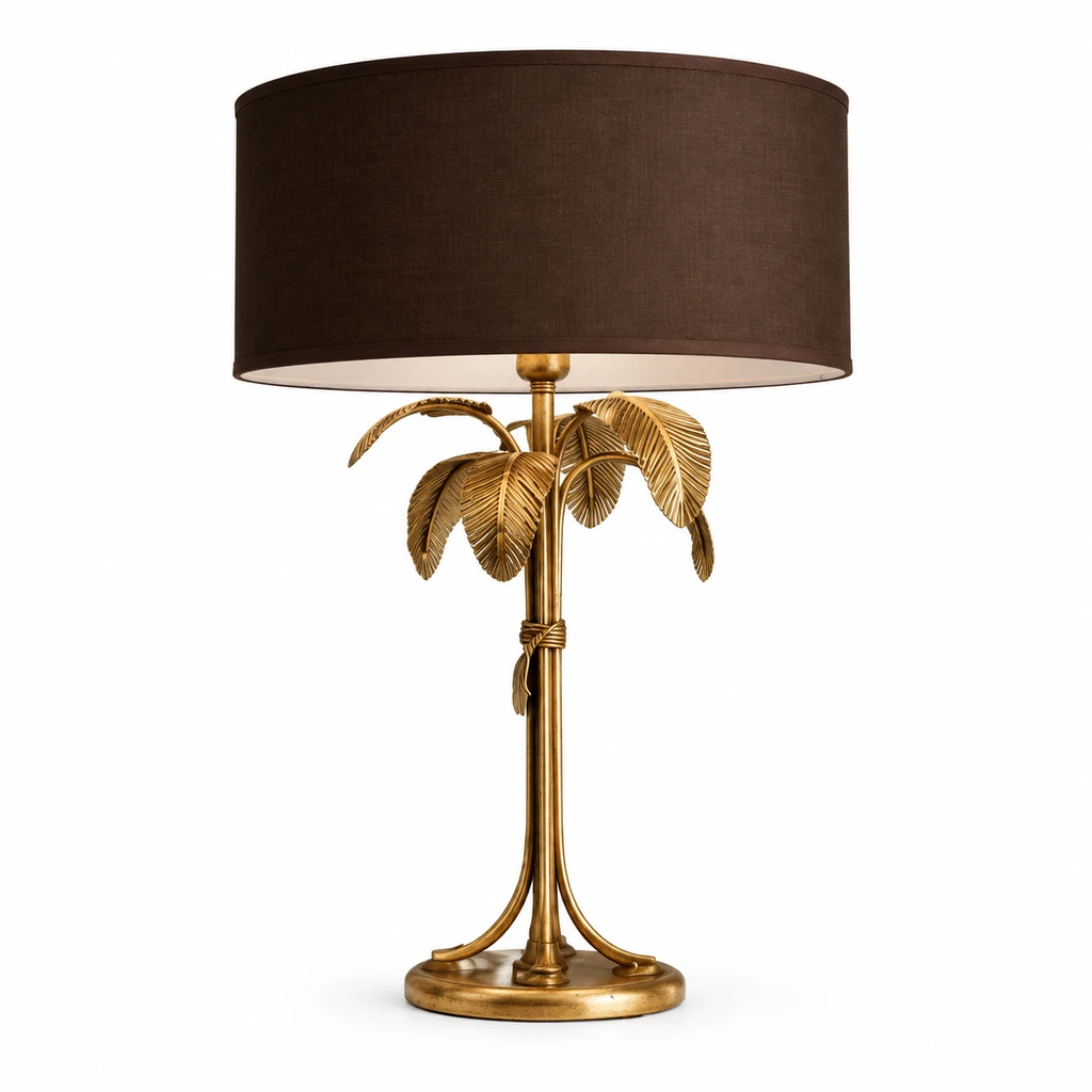 Marina palm-leaf table lamp isolated on a clean white background