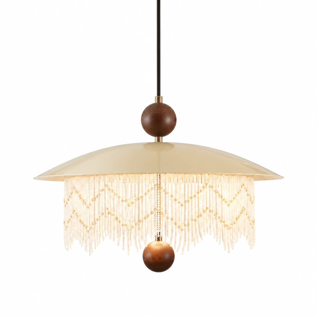 Bianca pale shade wood pendant light on white