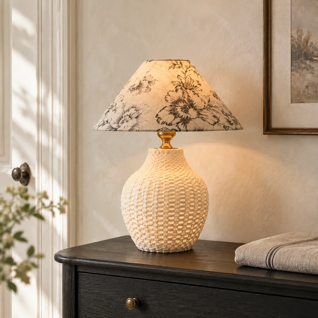 Celeste table lamp in a boutique guest-room vignette