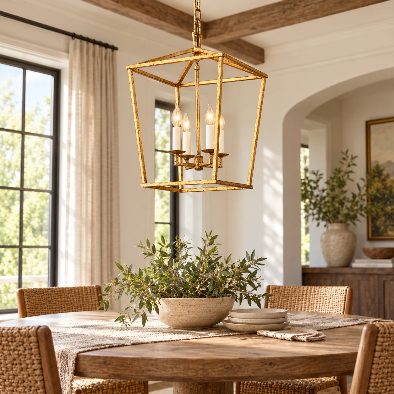 Nora Vintage Caged Iron Chandelier in a residential interior