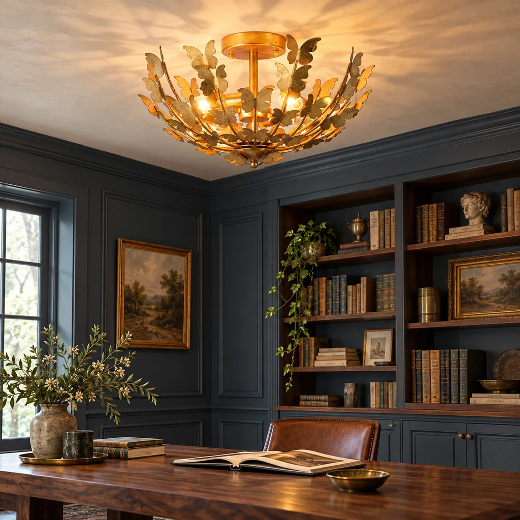 Elena butterfly ceiling light in a home library