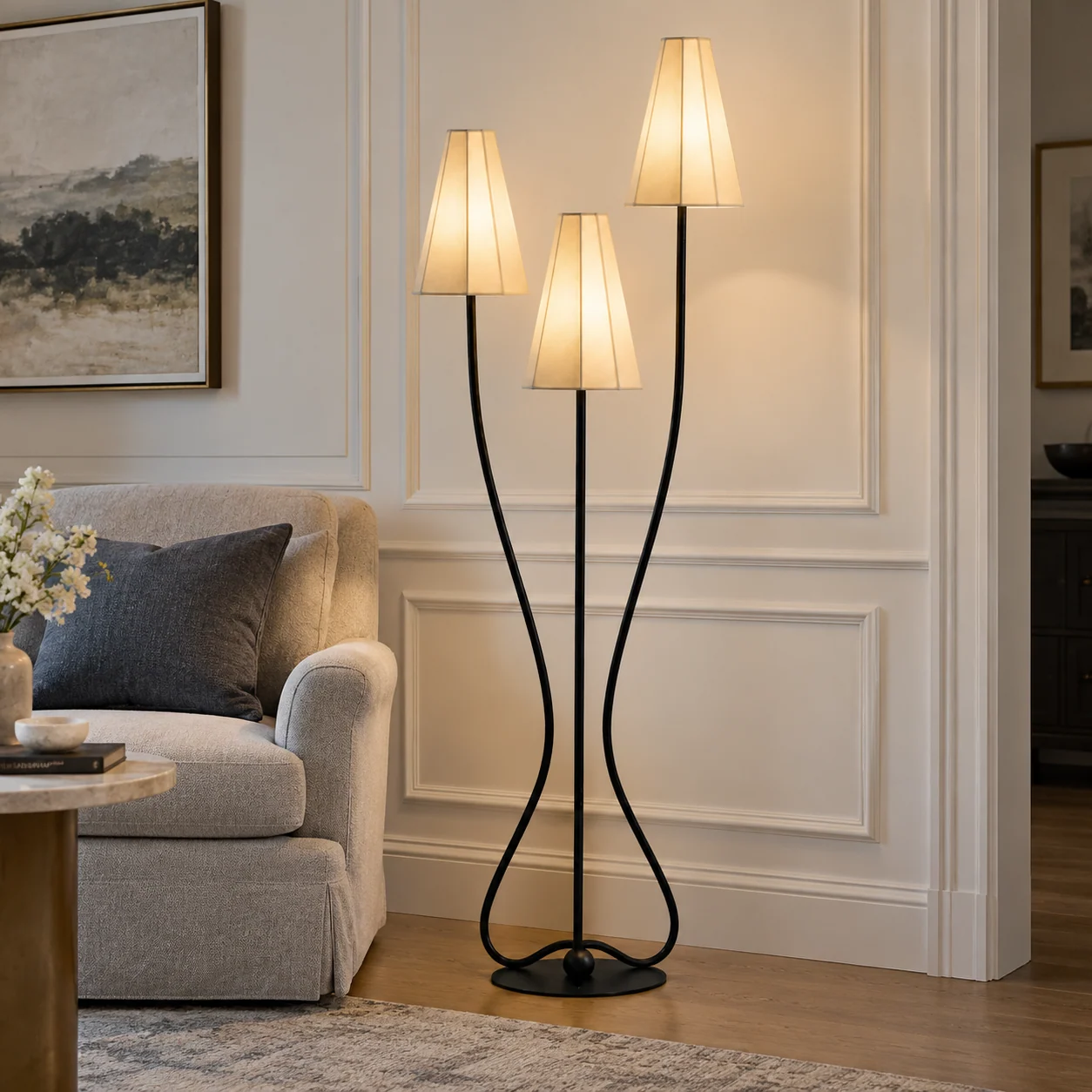 Iris French Decorative Iron Floor Lamp — scene