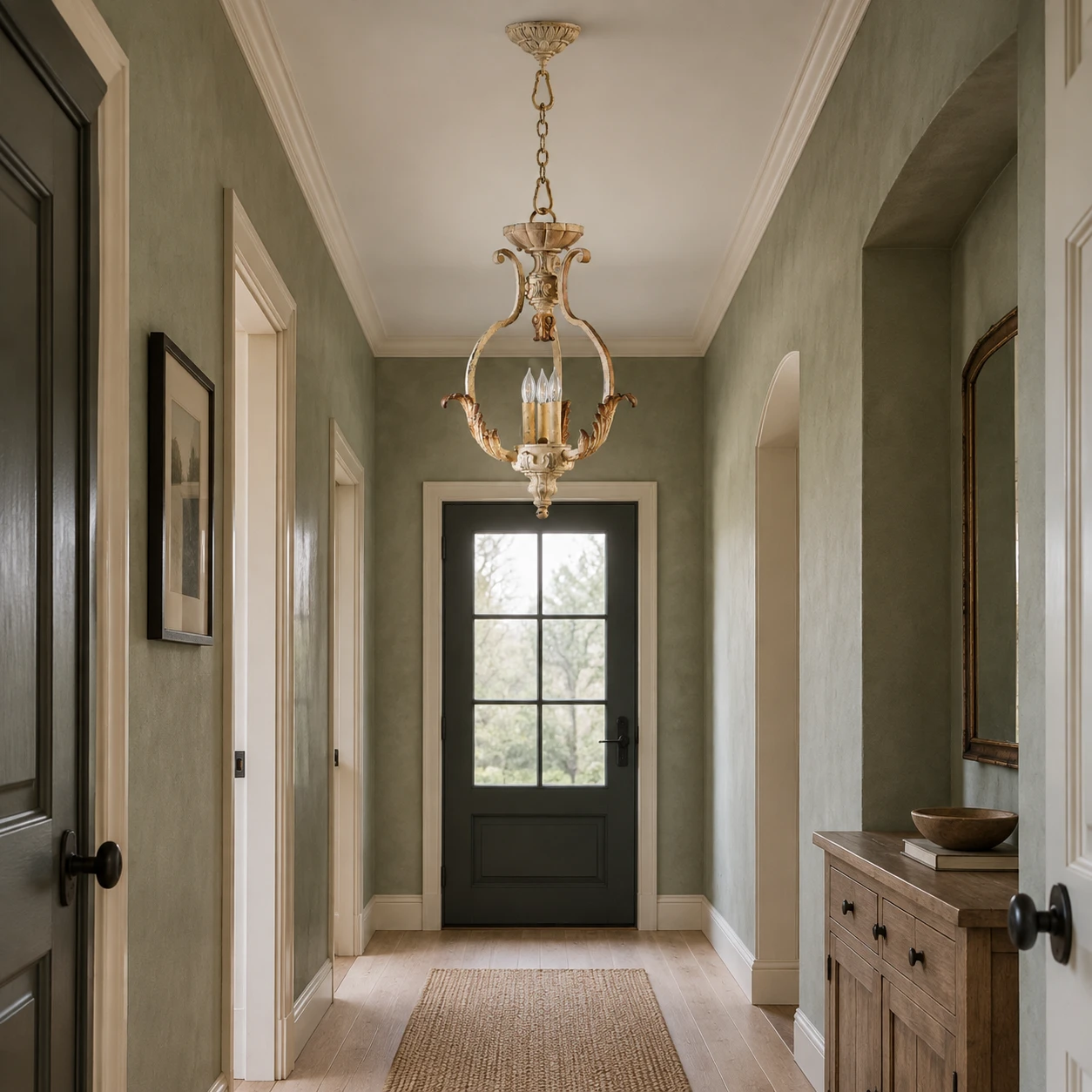 Evelyn pendant in a sage green hallway
