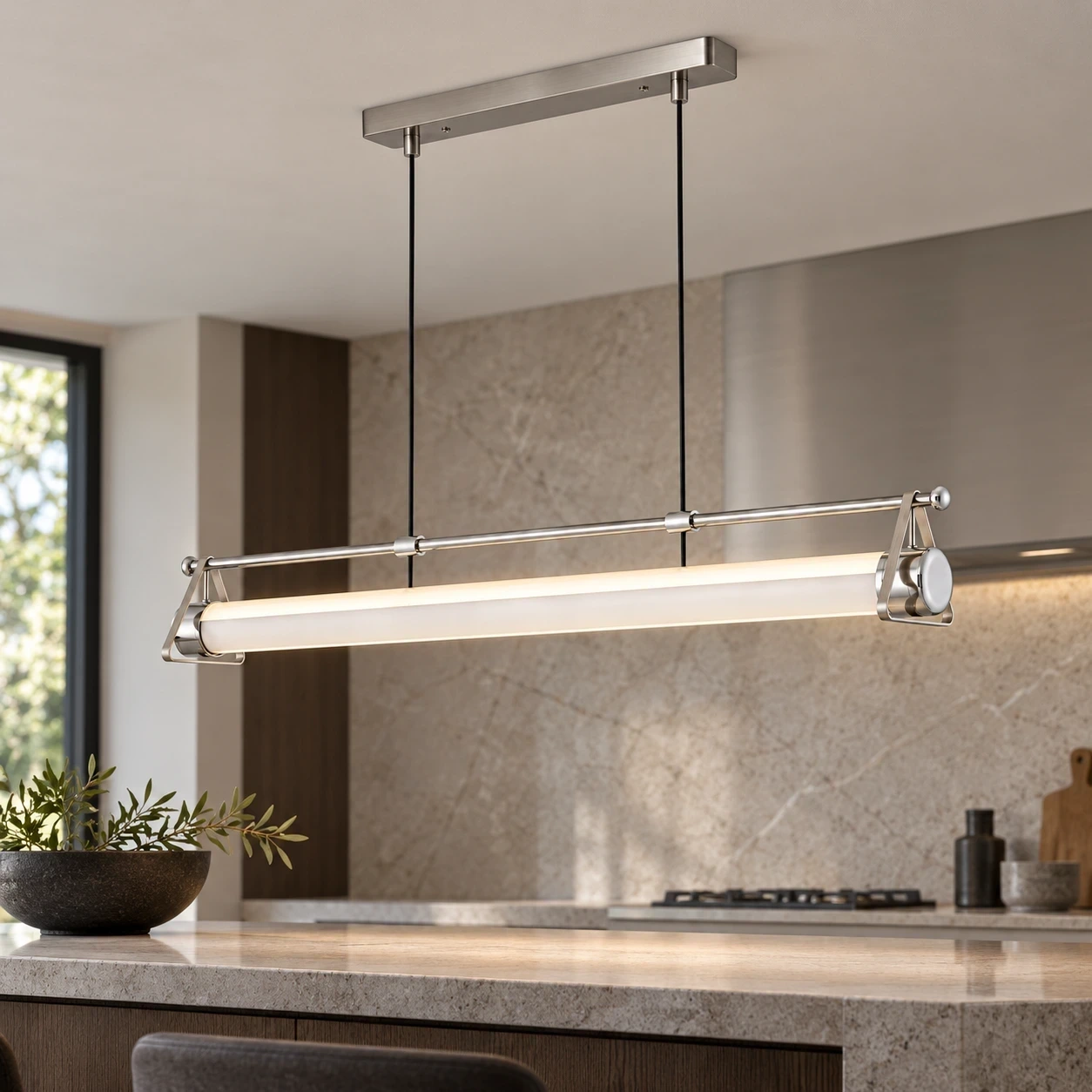 Fengshan Bauhaus Geometric Aluminum Linear Pendant Light in a bright kitchen