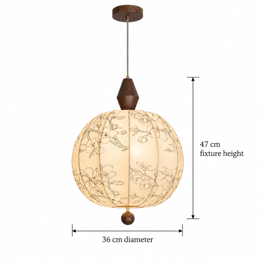 Amelia American Vintage Floral Wood & Fabric Pendant Light product image 13