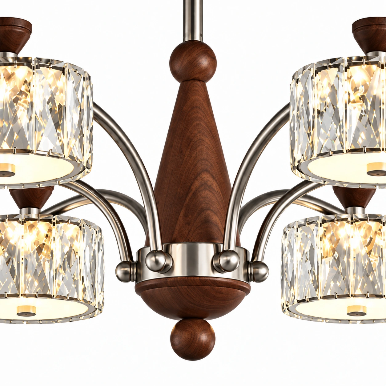 Walnut-tone spindle and metal arm junction