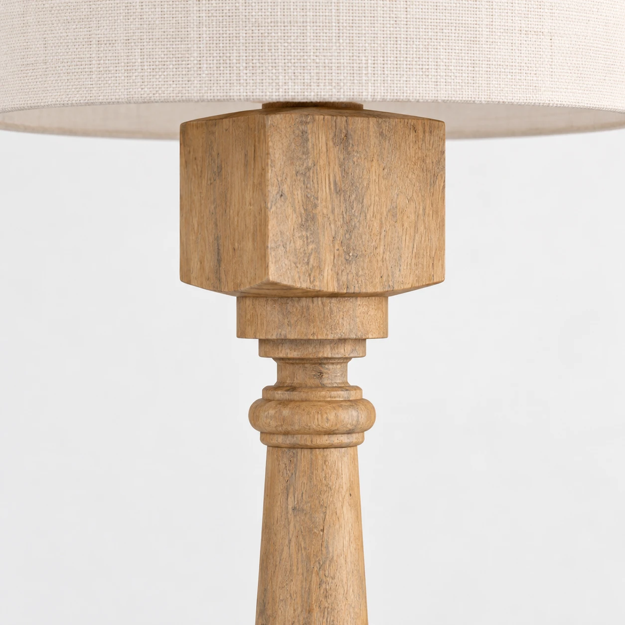 Natural Wood floor lamp detail: upper woodwork
