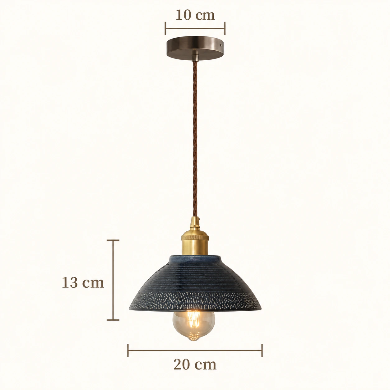 Mira pendant dimensions: 20 cm shade, 13 cm shade height, 10 cm canopy
