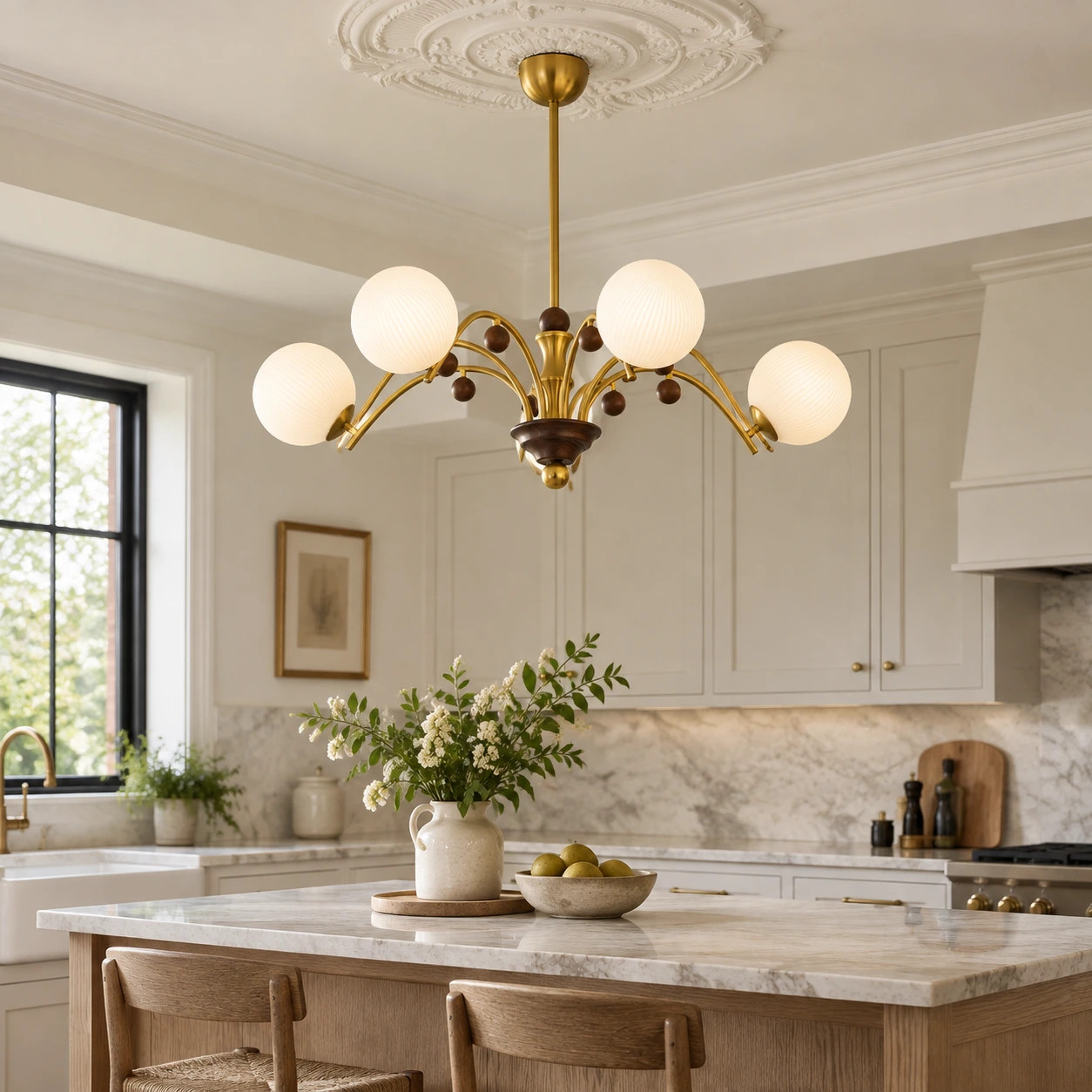 Odette chandelier above a family breakfast bar