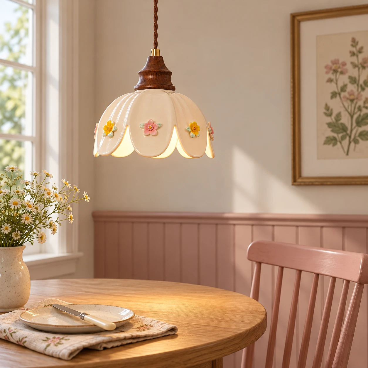 Adeline ceramic pendant light over a breakfast nook