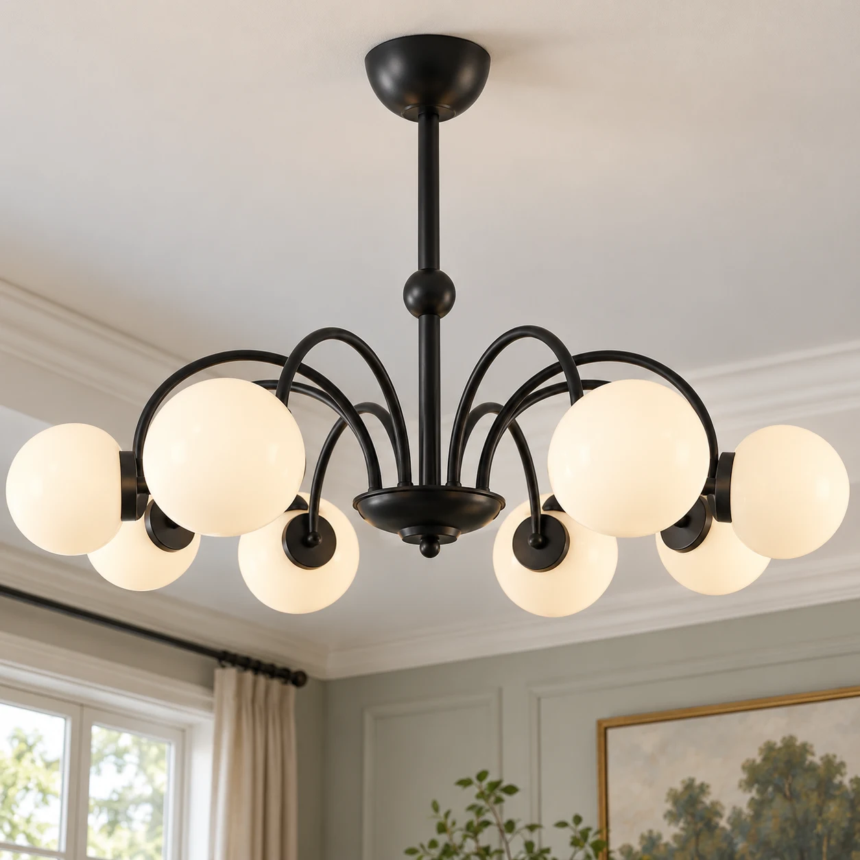 Close installed view of Mado French vintage globe chandelier