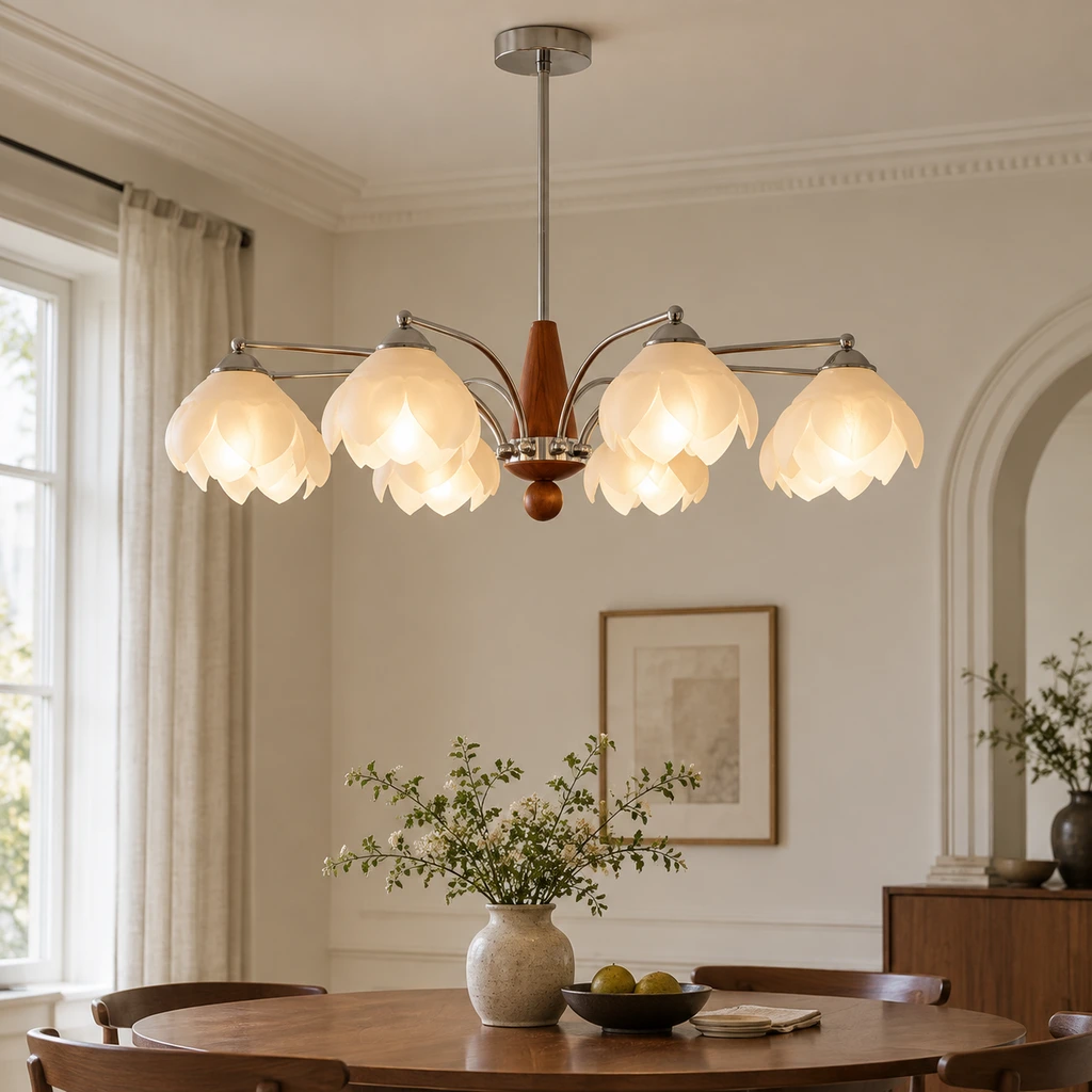 Amelia petal wood and glass chandelier