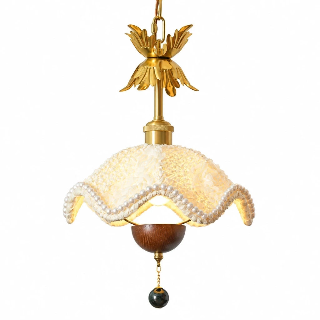 Close detail of Sophie Floral Fabric Iron Pendant Light material and form
