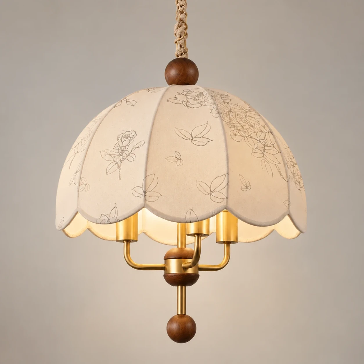 Warm underside glow through scalloped fabric shade