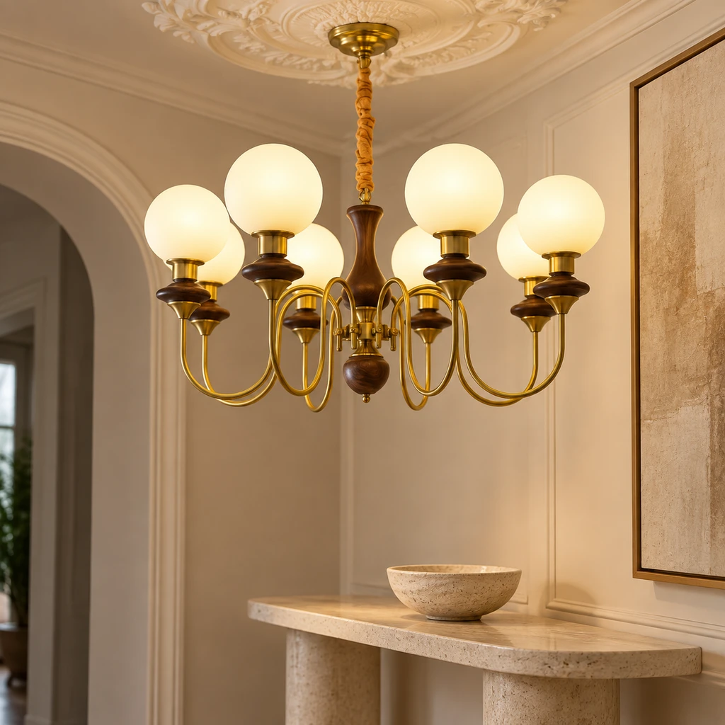 Evelyn chandelier in a quiet entry