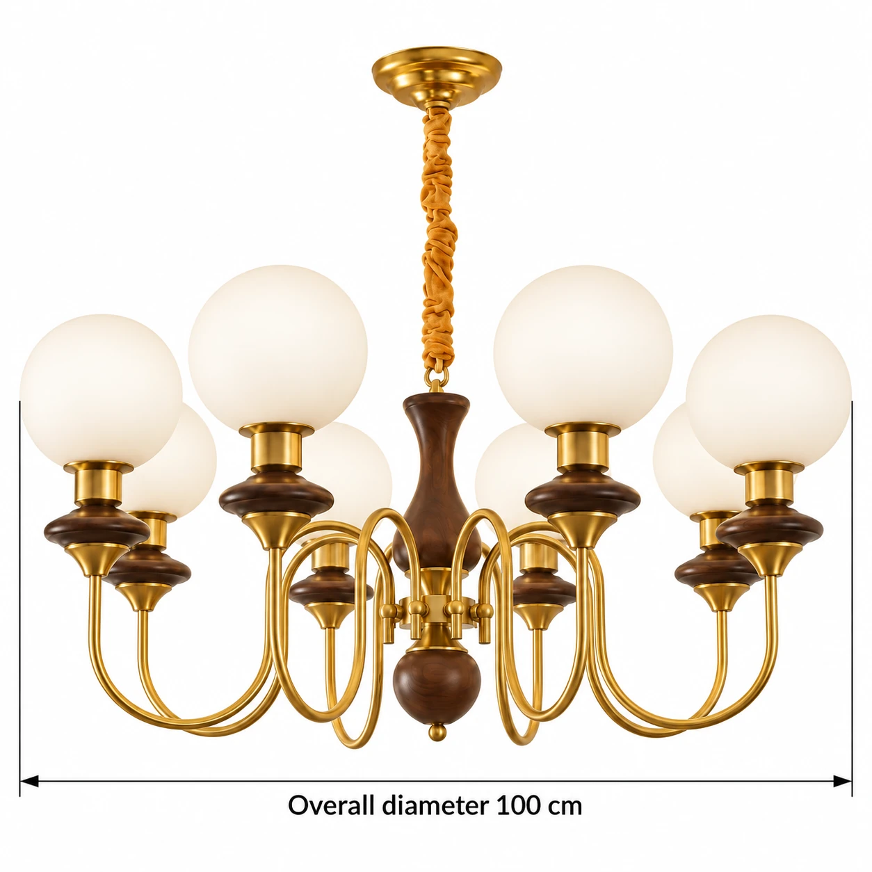 Overall diameter 100 cm for the 8-light Evelyn chandelier