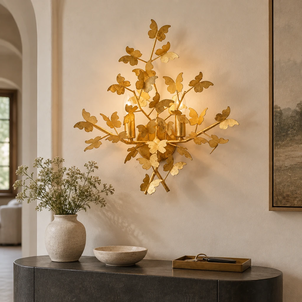 Nora butterfly wall light in a layered entry