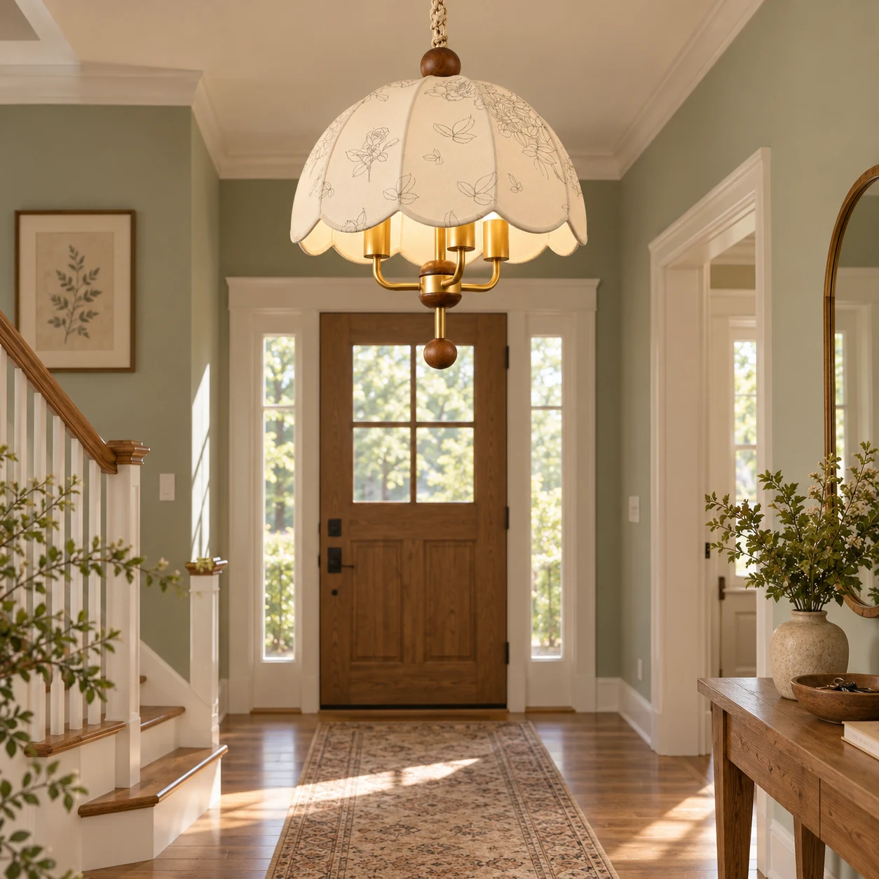 Camille chandelier in an American entry foyer