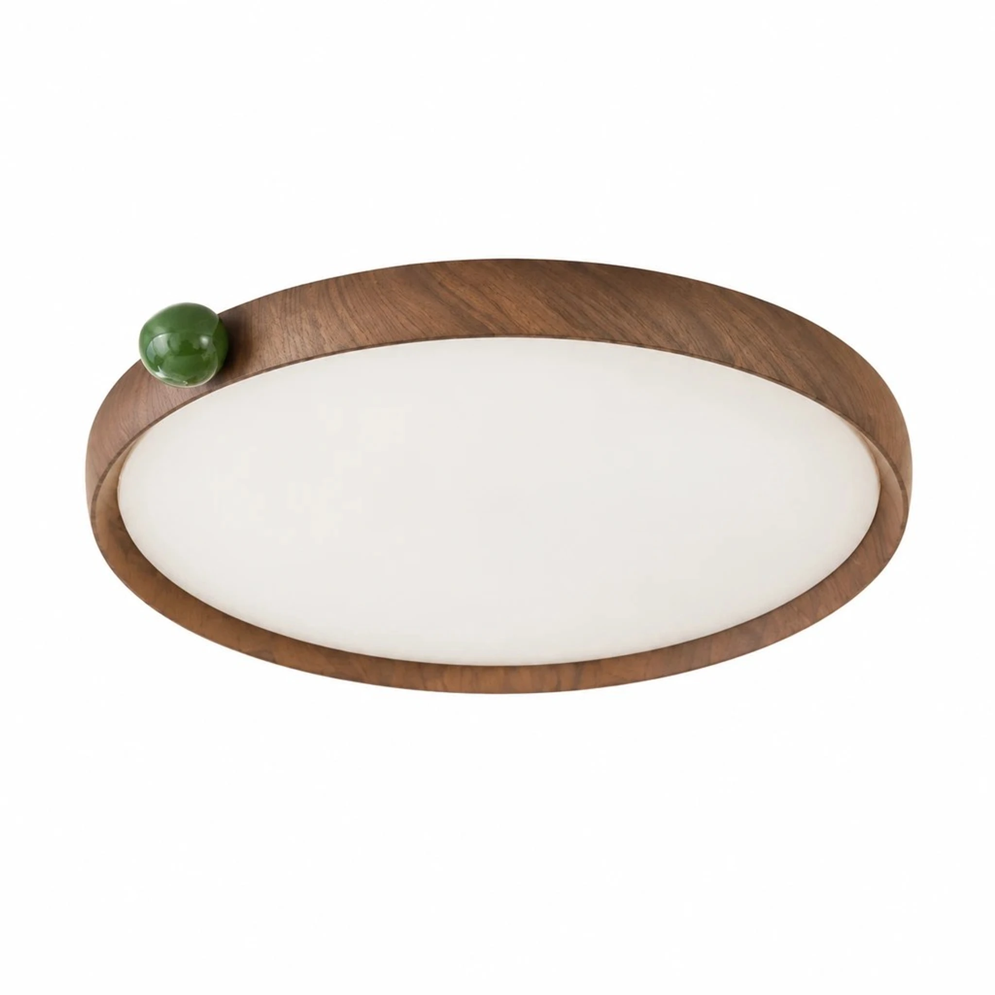 Clara mid-century ultra-thin walnut acrylic ceiling light on white background