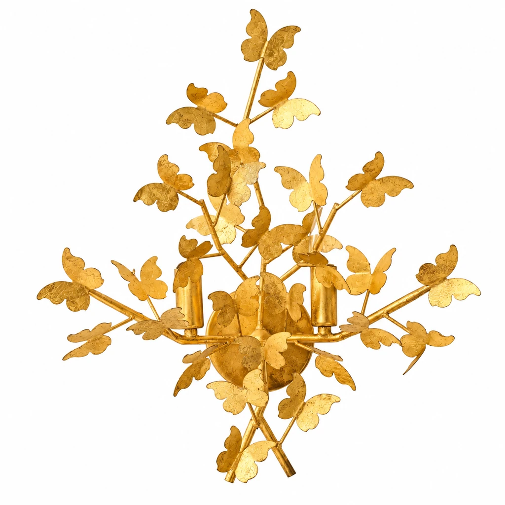 Nora sculpted gold-leaf butterfly wall light on white