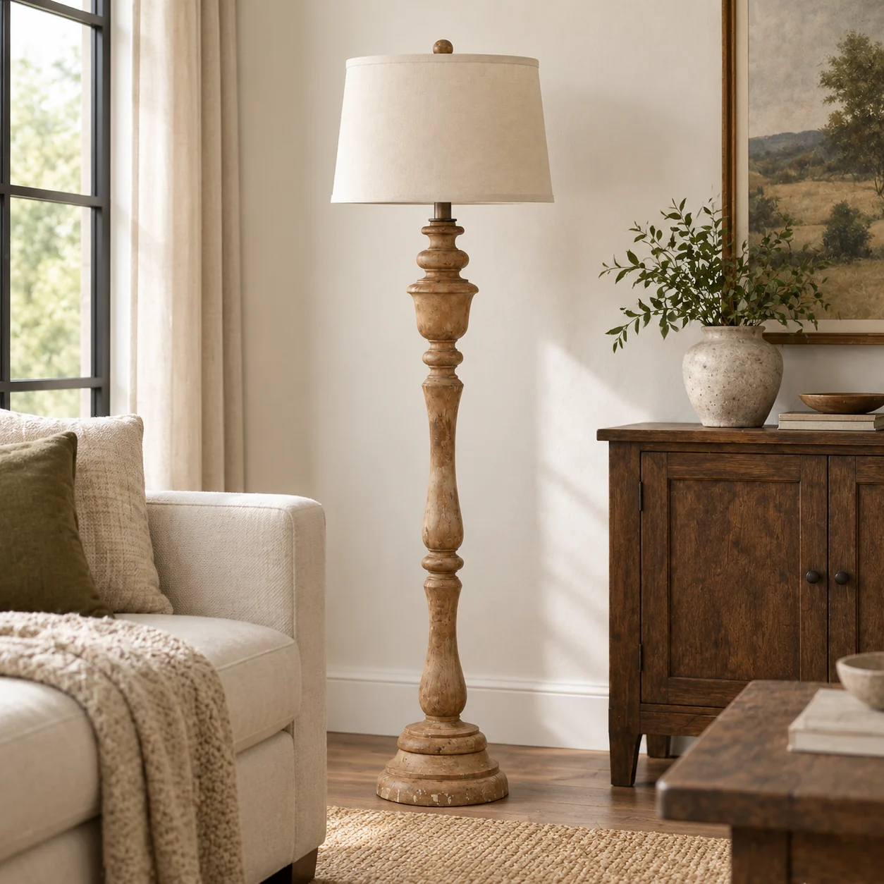 Lucia French Carved Wood Floor Lamp — scene