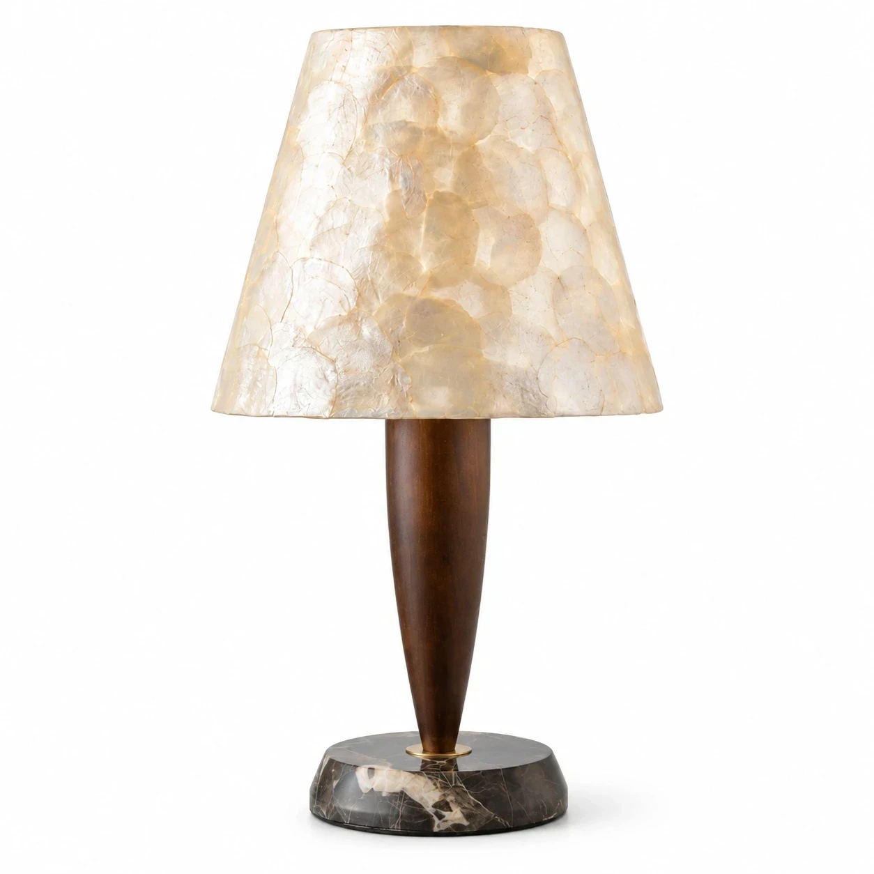 Vintage Textured Shell and Solid-Wood Table Lamp on a clean white background