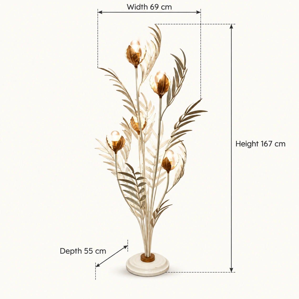 Liora Distressed White floor lamp dimensions 69 by 55 by 167 cm