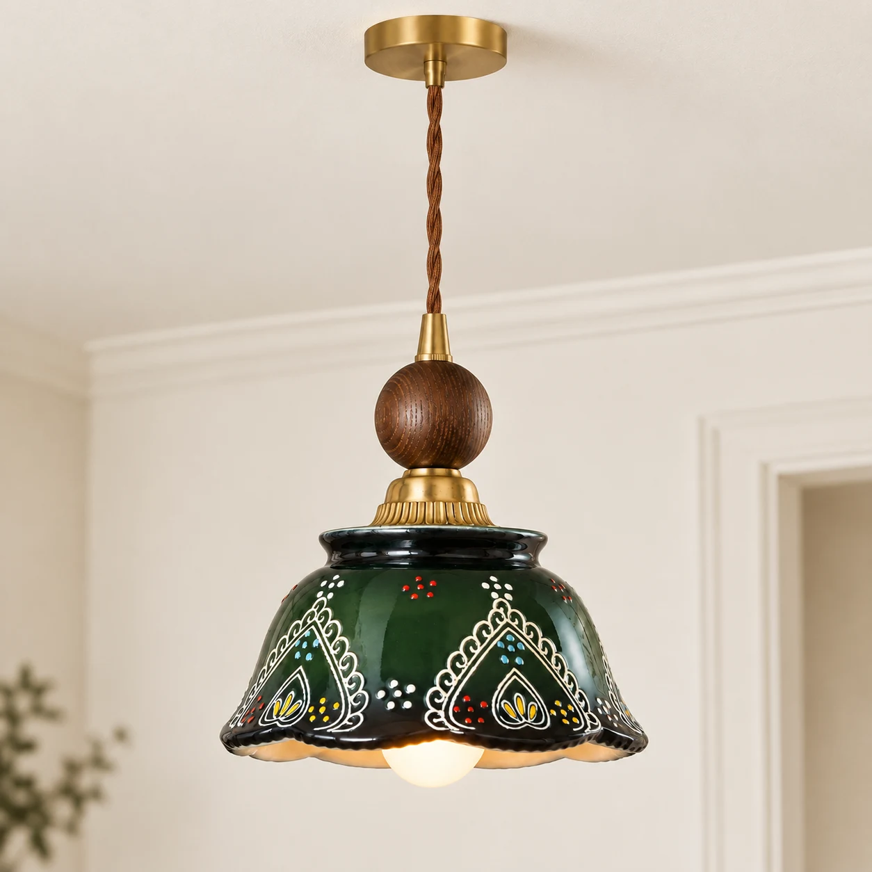 Clara dark green ceramic pendant hero