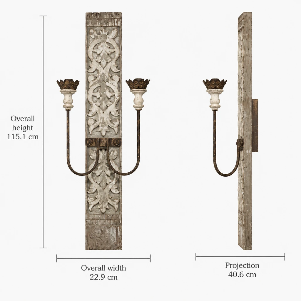 Marielle wall sconce dimensions: height 115.1 cm, width 22.9 cm and projection 40.6 cm
