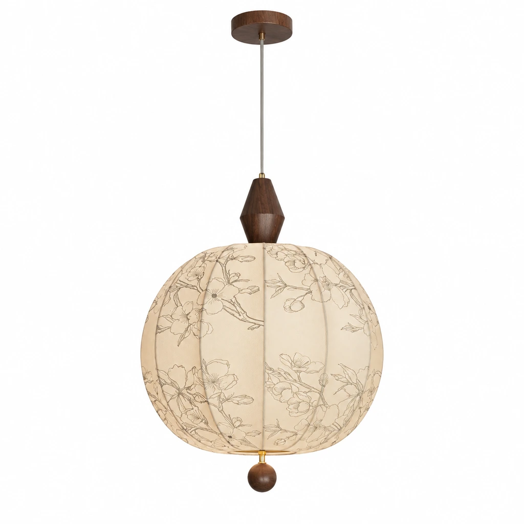 Amelia American Vintage Floral Wood & Fabric Pendant Light product image 3